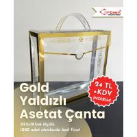 [1000 Adet] 22.5x19.5x6 Gold Yaldızlı Asetat Çanta