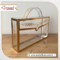  11x16x5 Gold Yaldızlı Asetat Çanta [Kapaklı Model]