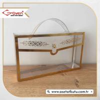  11x16x5 Gold Yaldızlı Asetat Çanta [Kapaklı Model]