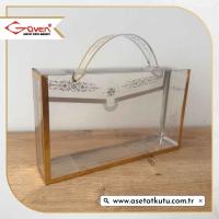  11x16x5 Gold Yaldızlı Asetat Çanta [Kapaklı Model]