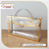  11x16x5 Gold Yaldızlı Asetat Çanta [Kapaklı Model]