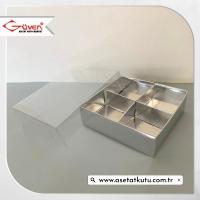 [4 Bölmeli] 10x10x3 Altı Gümüş Karton Üstü Asetat Kutu