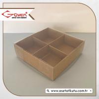 [4 Bölmeli] 10x10x3 Altı Kraft Karton Üstü Asetat Kutu