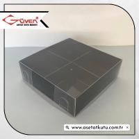 [4 Bölmeli] 10x10x3 Altı Siyah Karton Üstü Asetat Kutu