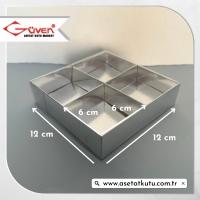 [4 Bölmeli] 12x12x3 Altı Gümüş Karton Üstü Asetat Kutu