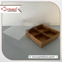 [4 Bölmeli] 12x12x3 Altı Kraft Karton Üstü Asetat Kutu