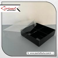 [4 Bölmeli] 12x12x3 Altı Siyah Karton Üstü Asetat Kutu