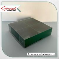 [4 Bölmeli] 12x12x3 Altı Yeşil Karton Üstü Asetat Kutu