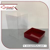  7x7x10 Altı Bordo Karton Üstü Asetat Kutu