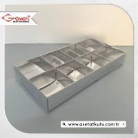 [8 Bölmeli] 20x10x3 Altı Gümüş Karton Üstü Asetat Kutu