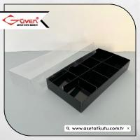 [8 Bölmeli] 20x10x3 Altı Siyah Karton Üstü Asetat Kutu