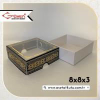 [Desen #1] 8x8x3 Altı Beyaz Karton, Üstü Kabe Temalı Asetat Kutu