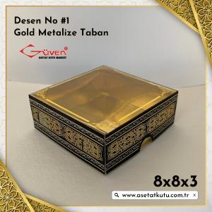 [Desen #1] 8x8x3 Altı Gold Metalize Karton, Üstü Kabe Temalı Asetat Kutu