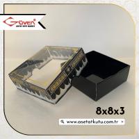 [Desen #2] 8x8x3 Altı Siyah Karton, Üstü Kabe Temalı Asetat Kutu
