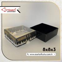 [Desen #2] 8x8x3 Altı Siyah Karton, Üstü Kabe Temalı Asetat Kutu