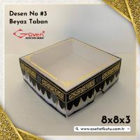 [Desen #3] 8x8x3 Altı Beyaz Karton, Üstü Kabe Temalı Asetat Kutu