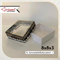 [Desen #3] 8x8x3 Altı Beyaz Karton, Üstü Kabe Temalı Asetat Kutu