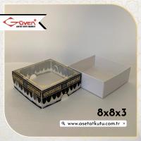 [Desen #3] 8x8x3 Altı Beyaz Karton, Üstü Kabe Temalı Asetat Kutu