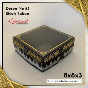 [Desen #3] 8x8x3 Altı Siyah Karton, Üstü Kabe Temalı Asetat Kutu