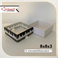 [Desen #4] 8x8x3 Altı Beyaz Karton, Üstü Kabe Temalı Asetat Kutu