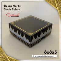 [Desen #4] 8x8x3 Altı Siyah Karton, Üstü Kabe Temalı Asetat Kutu