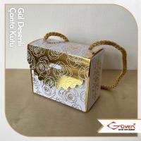 [İp Saplı] 7x9x4.5 Gül Desenli Çanta Kutu