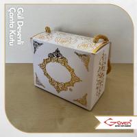 [İp Saplı] 7x9x4.5 Gül Desenli Çanta Kutu