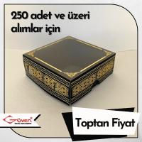 [Kampanyalı] [Desen #1] 8x8x3 Altı Gold Metalize Karton, Üstü Kabe Temalı Asetat Kutu