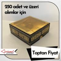 [Kampanyalı] [Desen #1] 8x8x3 Altı Siyah Karton, Üstü Kabe Temalı Asetat Kutu