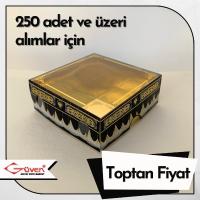 [Kampanyalı] [Desen #2] 8x8x3 Altı Gold Metalize Karton, Üstü Kabe Temalı Asetat Kutu