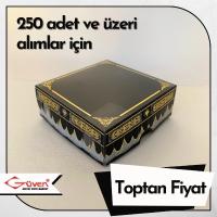 [Kampanyalı] [Desen #2] 8x8x3 Altı Siyah Karton, Üstü Kabe Temalı Asetat Kutu