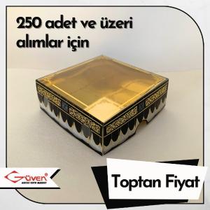 [Kampanyalı] [Desen #3] 8x8x3 Altı Gold Metalize Karton, Üstü Kabe Temalı Asetat Kutu