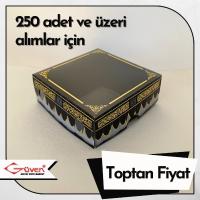 [Kampanyalı] [Desen #3] 8x8x3 Altı Siyah Karton, Üstü Kabe Temalı Asetat Kutu