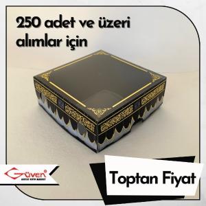 [Kampanyalı] [Desen #3] 8x8x3 Altı Siyah Karton, Üstü Kabe Temalı Asetat Kutu