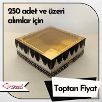 [Kampanyalı] [Desen #4] 8x8x3 Altı Gold Metalize Karton, Üstü Kabe Temalı Asetat Kutu