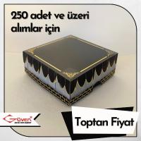 [Kampanyalı] [Desen #4] 8x8x3 Altı Siyah Karton, Üstü Kabe Temalı Asetat Kutu