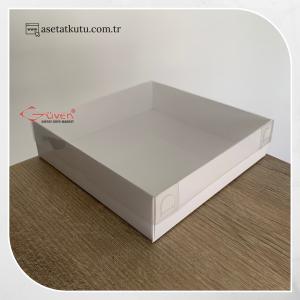 [Yüksek Taban] 20x20x5 Altı Beyaz Karton Üstü Asetat Kutu