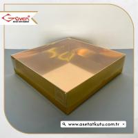 [Yüksek Taban] 20x20x5 Altı Gold Metalize Karton Üstü Asetat Kutu
