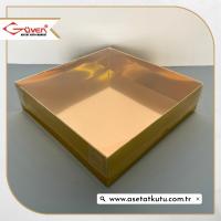 [Yüksek Taban] 20x20x5 Altı Gold Metalize Karton Üstü Asetat Kutu