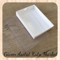 10.5x14.5x2.5 Ölçülü Altı Beyaz Karton Üstü Asetat Kutu
