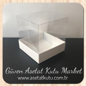 10x10x10 Altı Beyaz Karton Üstü Asetat Kutu