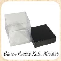 10x10x10 Altı Siyah Karton Üstü Asetat Kutu