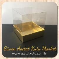 10x10x10 Gold Metalize Altı Karton Üstü Asetat Kutu