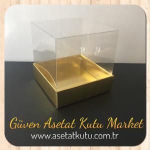 10x10x10 Gold Metalize Altı Karton Üstü Asetat Kutu