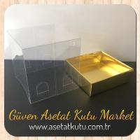 10x10x10 Gold Metalize Altı Karton Üstü Asetat Kutu