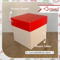 10x10x10 Tabanı Beyaz, Kapağı Kırmızı Karton Kutu