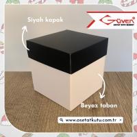 10x10x10 Tabanı Beyaz, Kapağı Siyah Karton Kutu