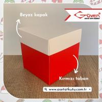 10x10x10 Tabanı Kırmızı, Kapağı Beyaz Karton Kutu