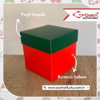 10x10x10 Tabanı Kırmızı, Kapağı Yeşil Karton Kutu