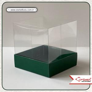10x10x10 Altı Yeşil Karton Üstü Asetat Kutu